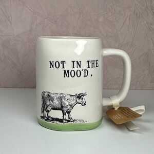 Rae Dunn 'Not In The Moo'd.' White Ceramic Mug with Green Accent